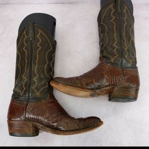 J. CHISHOLM Women's Black Brown Cowboy Boots 8 D Western Genuine Leather Lizard